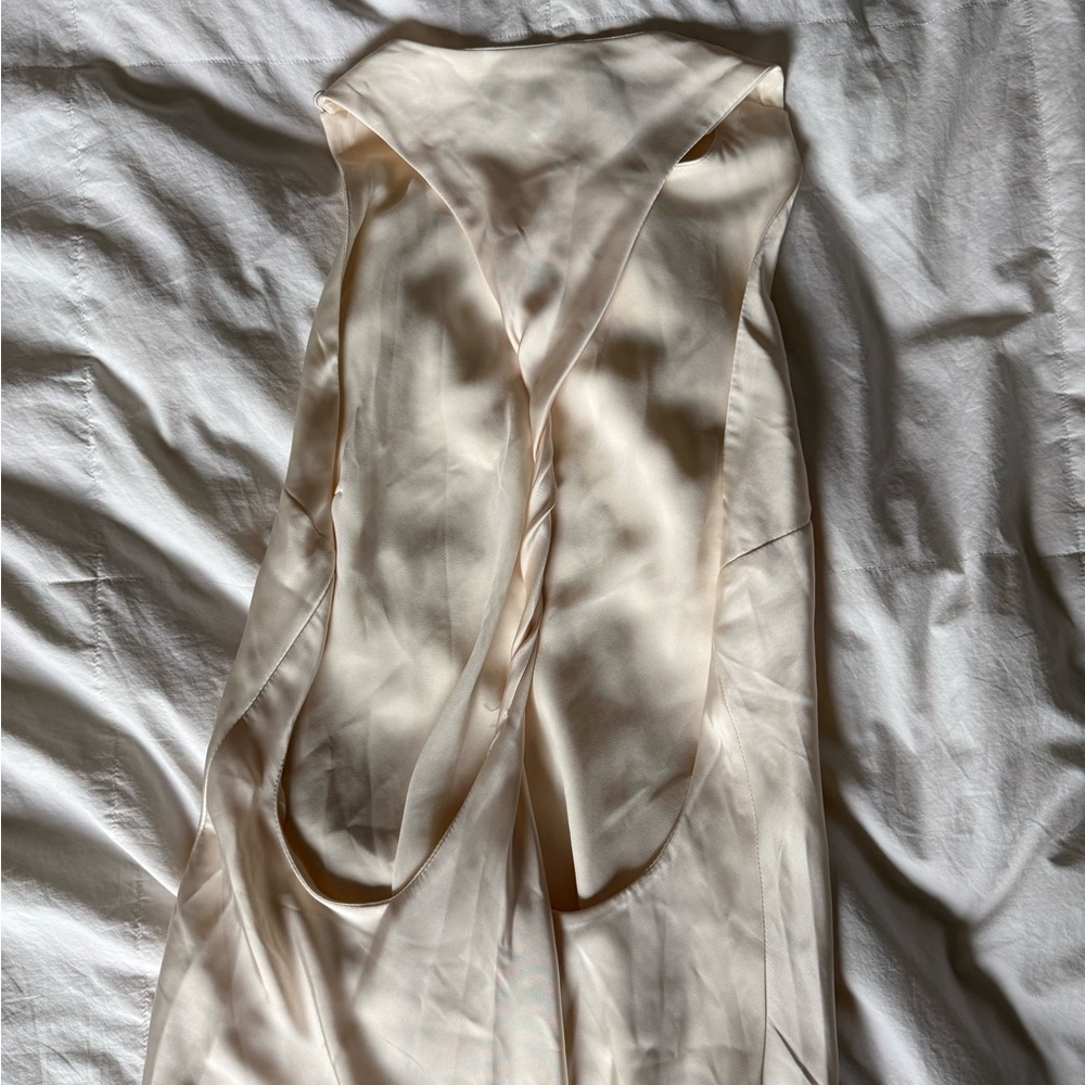 ZARA Ecru Satin Effect Midi goddess dress Open Twist Back Small NEW - Picture 10 of 11